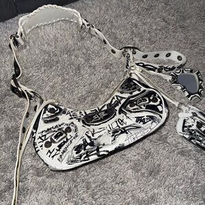 Balenciaga Le Cagole Graffiti Giant Studs Shoulder Bag Leather XS